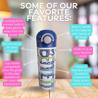 Personalized Sharks Water Bottle - 12 oz Flip Top Water Bottle with Straw