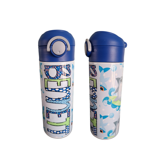 Personalized Sharks Water Bottle - 12 oz Flip Top Water Bottle with Straw