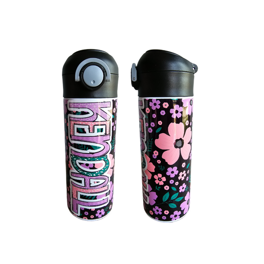 Black, Pink and Purple Flip Top Water Bottle - Personalized
