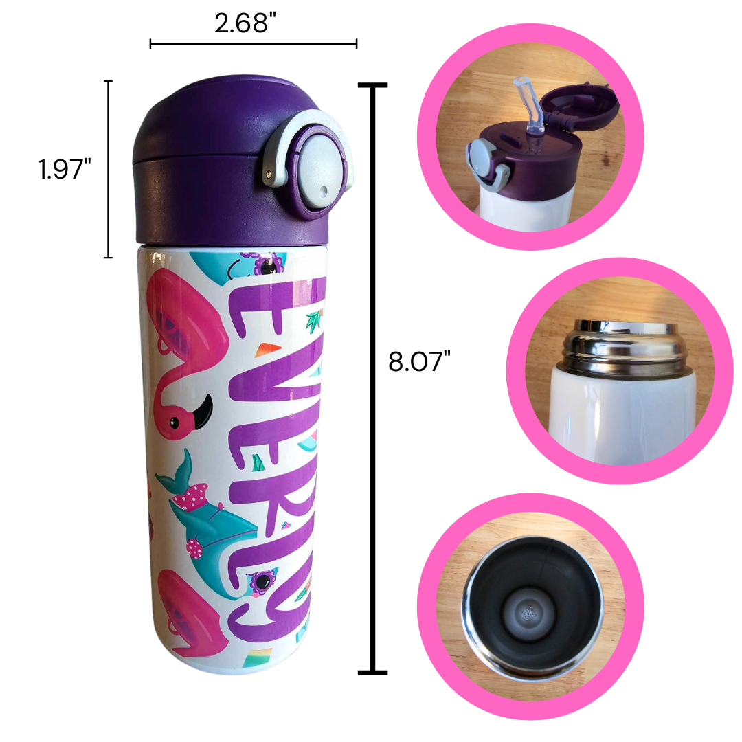 Flamingos & Narwhals Flip Top Water Bottle - Personalized