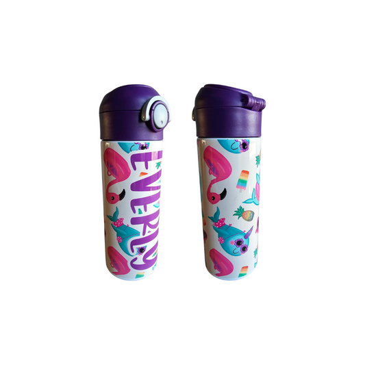 Flamingos & Narwhals Flip Top Water Bottle - Personalized