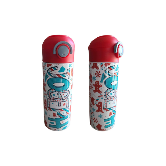 Red & Teal Christmas Flip Top Water Bottle - Personalized
