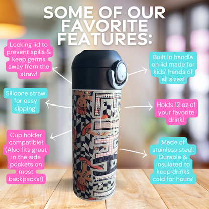 Skateboarding Gingerbread Flip Top Water Bottle - Personalized