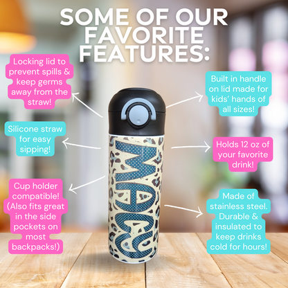 Leopard Print Water Bottle OR Sippy Cup - Personalized