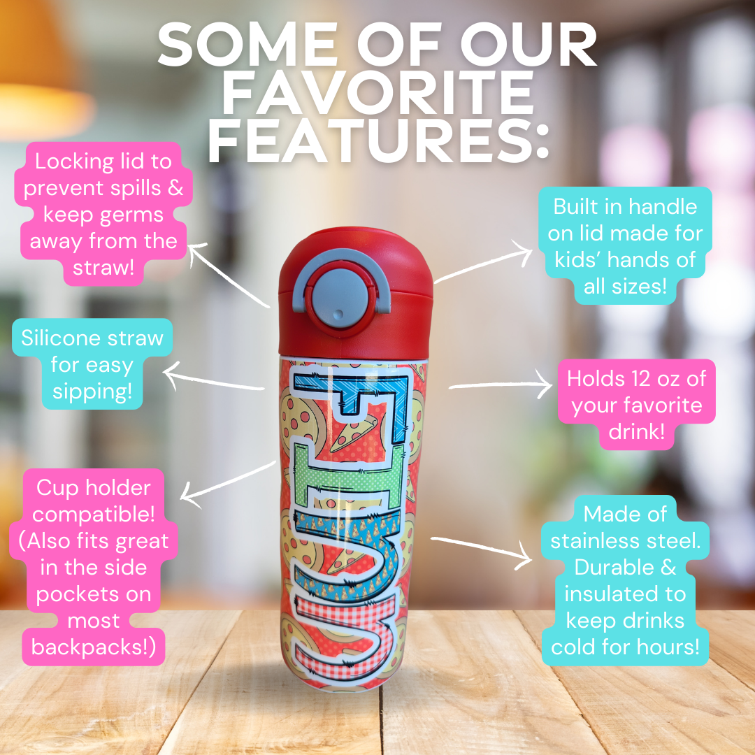 Pizza Themed Flip Top Water Bottle - Personalized