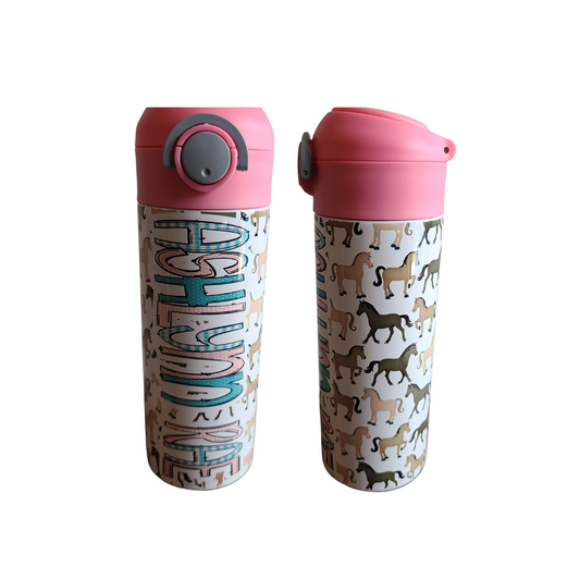 Personalized Horses Water Bottle - 12 oz Flip Top Water Bottle with Straw