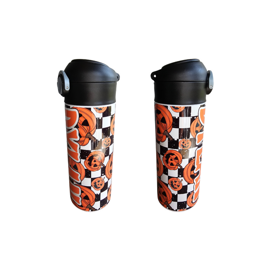 Pumpkin Checks Flip Top Water Bottle - Personalized