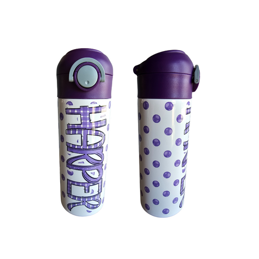 Purple Watercolor Flip Top Water Bottle - Personalized