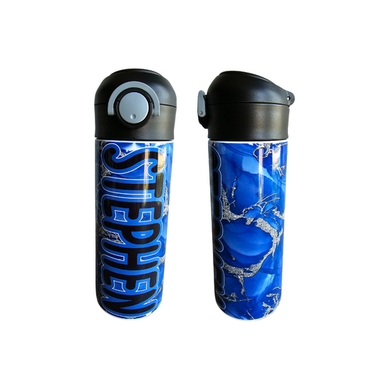 Blue & Silver Flip Top Water Bottle - Personalized