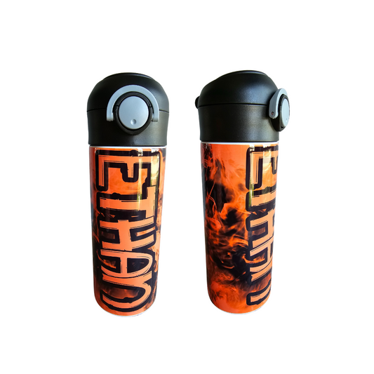 Orange Flames Flip Top Water Bottle - Personalized