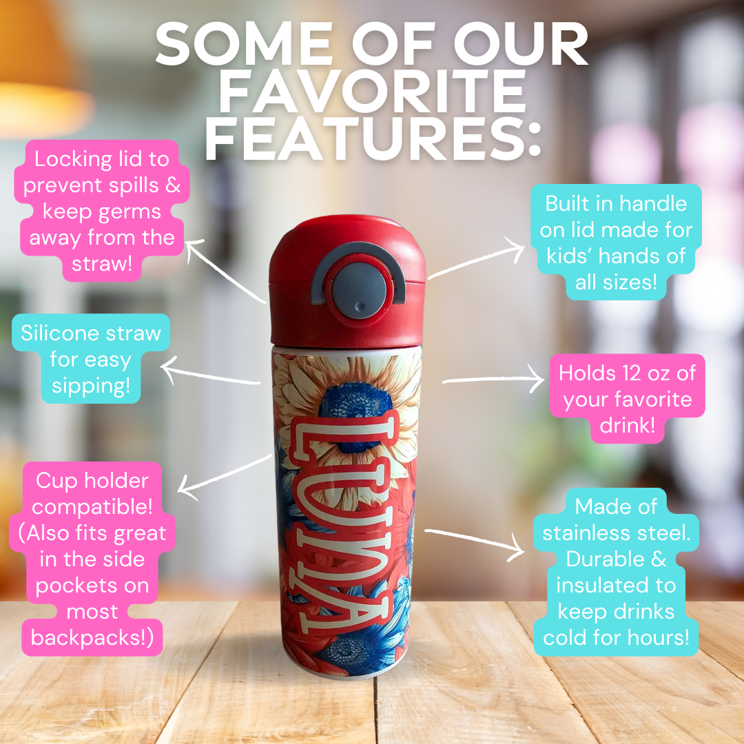 Red, White and Blue Sunflowers Personalized Water Bottle