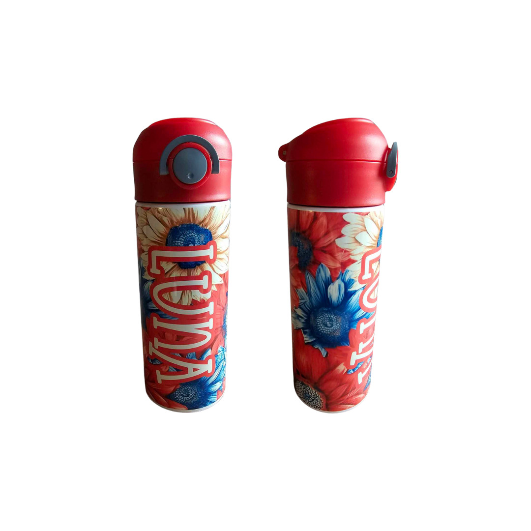 Red, White and Blue Sunflowers Personalized Water Bottle