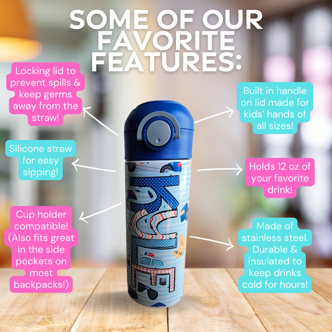 Police Cars Flip Top Water Bottle - Personalized