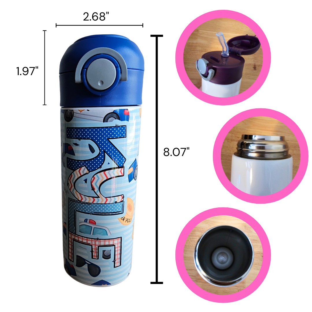 Police Cars Flip Top Water Bottle - Personalized