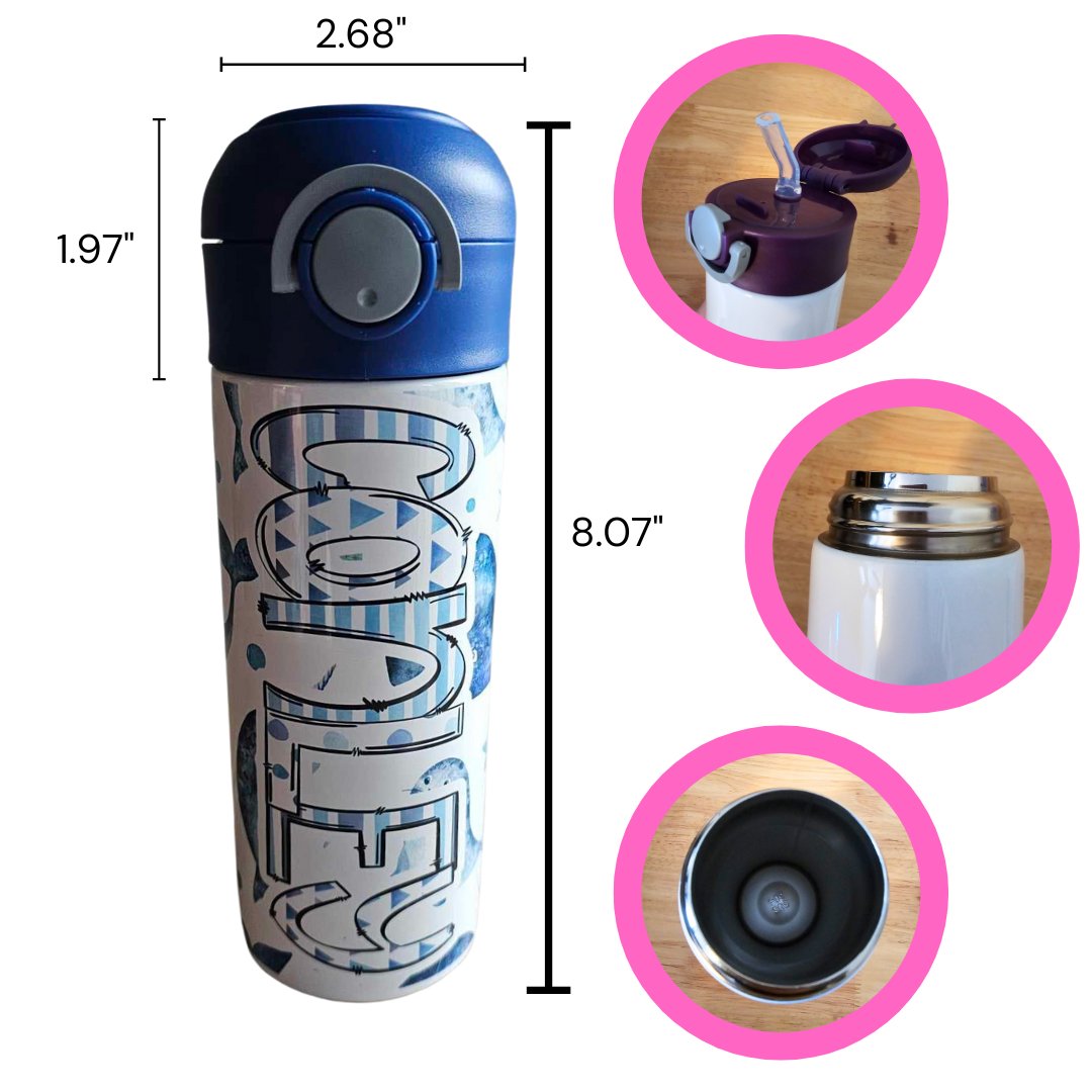 Whales & Seals Flip Top Water Bottle - Personalized