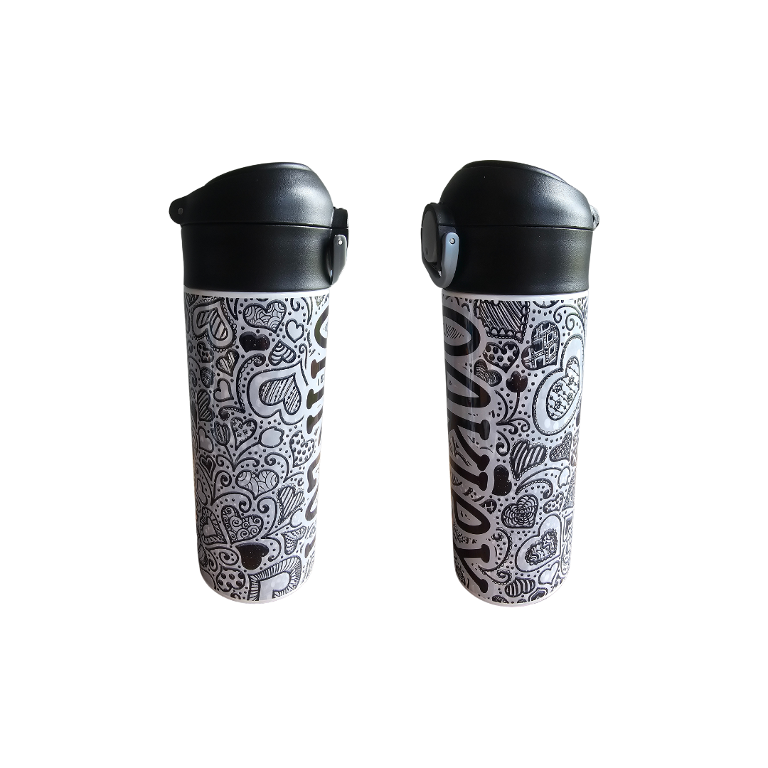 Black Hearts Personalized Water Bottle - 12 oz Flip Top Water Bottle with Straw