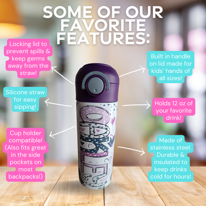 Purple Hearts Personalized Water Bottle