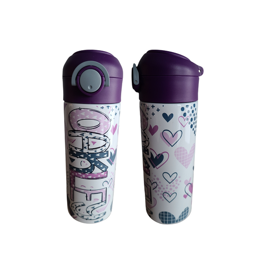Purple Hearts Personalized Water Bottle