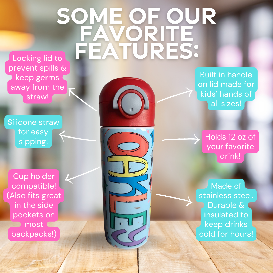 Crayon Print Flip Top Water Bottle - Personalized