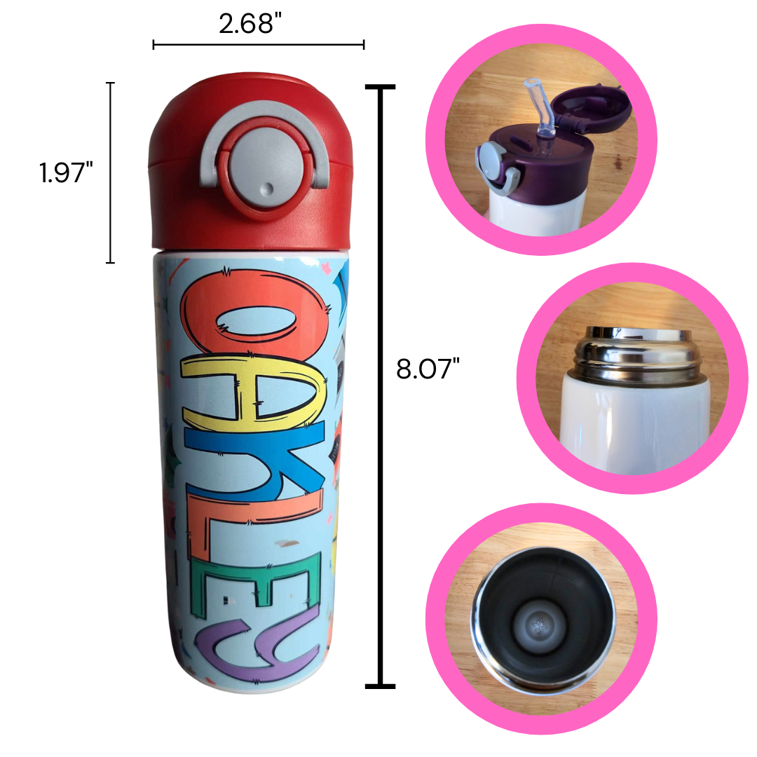 Crayon Print Flip Top Water Bottle - Personalized