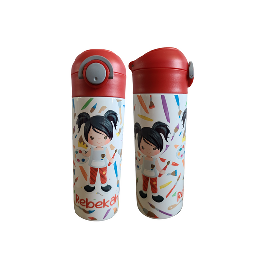 Artist Child Personalized Water Bottle - 12 oz Flip Top Water Bottle with Straw