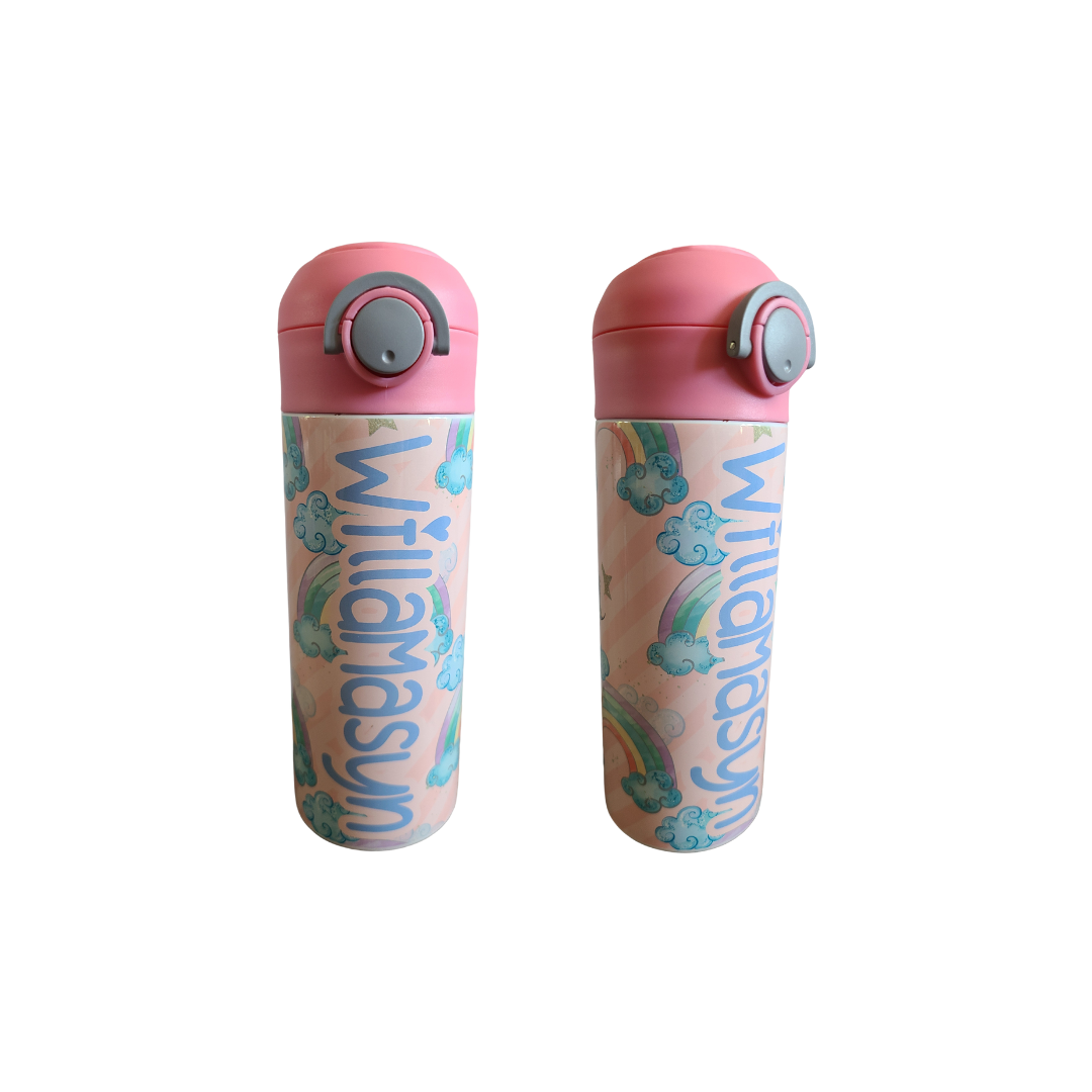 Pink Rainbows Flip Top Water Bottle - Personalized