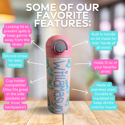 Pink Rainbows Flip Top Water Bottle - Personalized