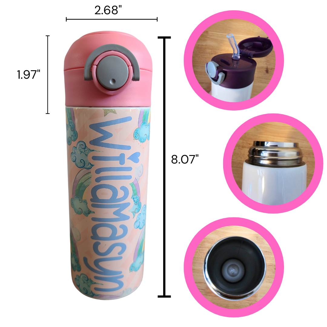 Pink Rainbows Flip Top Water Bottle - Personalized