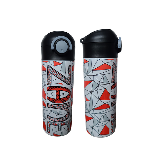 Personalized Red & Black Water Bottle - 12 oz Flip Top Water Bottle with Straw