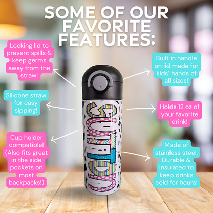 Fun Cow Print Flip Top Water Bottle - Personalized