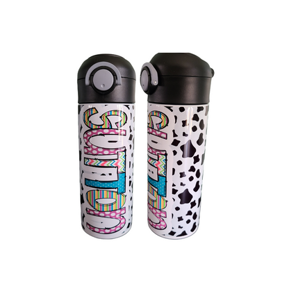 Fun Cow Print Flip Top Water Bottle - Personalized