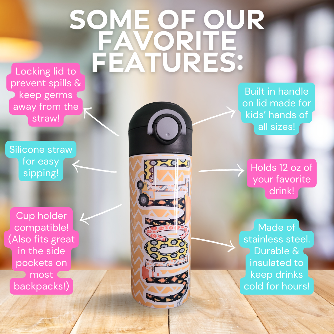 Construction Themed Flip Top Water Bottle - Personalized