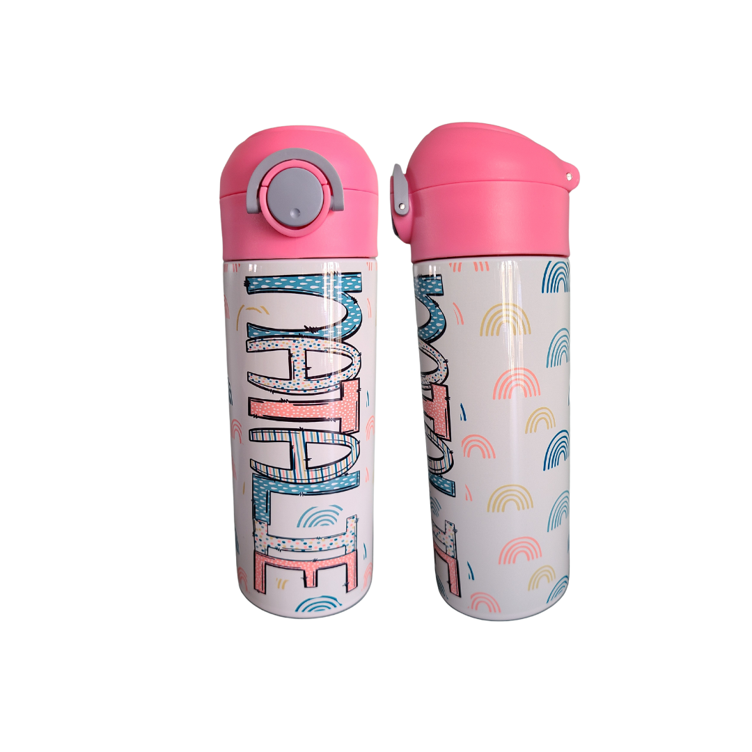 Pink & Blue Rainbows Water Bottle Personalized