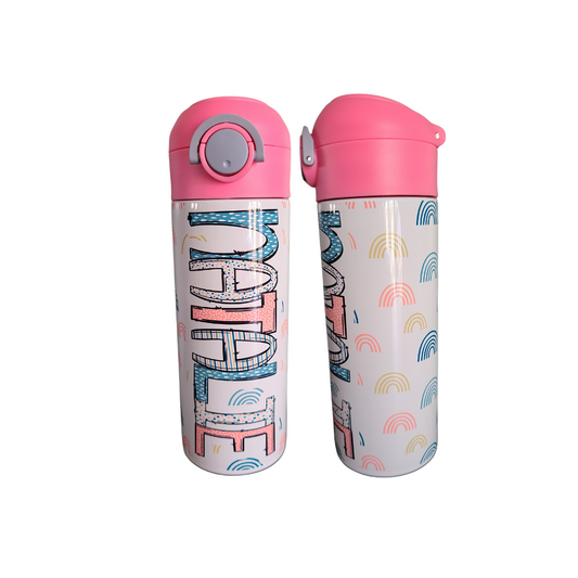 Pink & Blue Rainbows Water Bottle Personalized