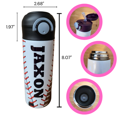 Personalized Multi-Sports Balls Water Bottle - 12 oz Flip Top Water Bottle with Straw