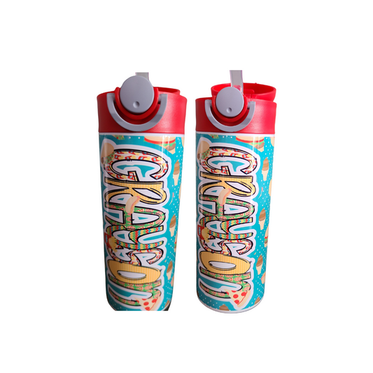 Personalized Fast Food Theme Water Bottle - 12 oz Flip Top Water Bottle with Straw