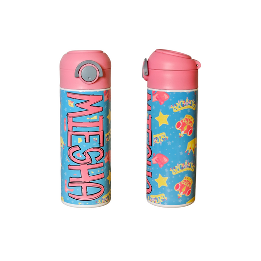 Blue Princess Themed Water Bottle - 12 oz Flip Top Water Bottle with Straw