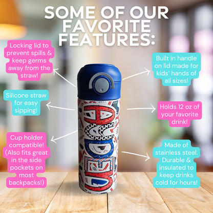 Hockey Red & Blue Flip Top Water Bottle - Personalized