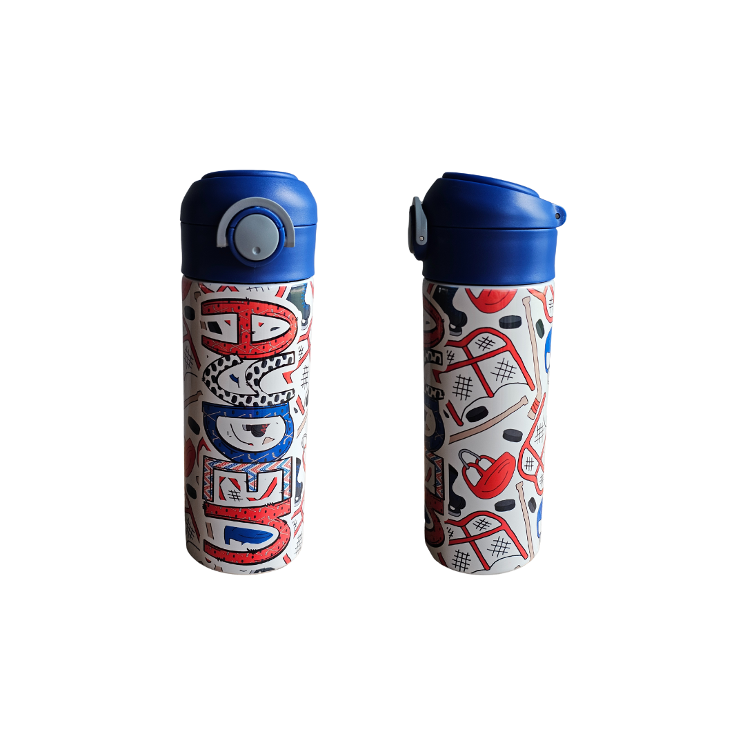 Hockey Red & Blue Flip Top Water Bottle - Personalized