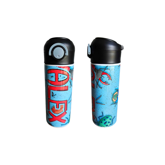 Blue Bugs Flip Top Water Bottle - Personalized