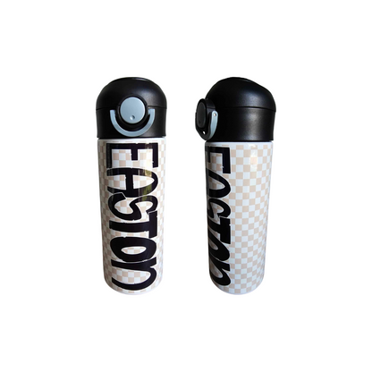 Tan Checkered Flip Top Water Bottle - Personalized