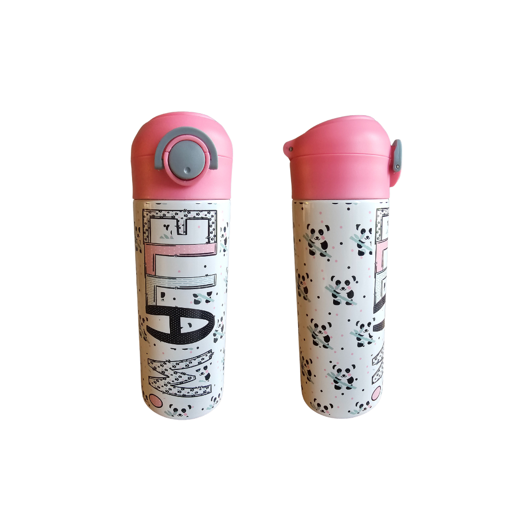 Panda Personalized Water Bottle - 12 oz Flip Top Water Bottle with Straw