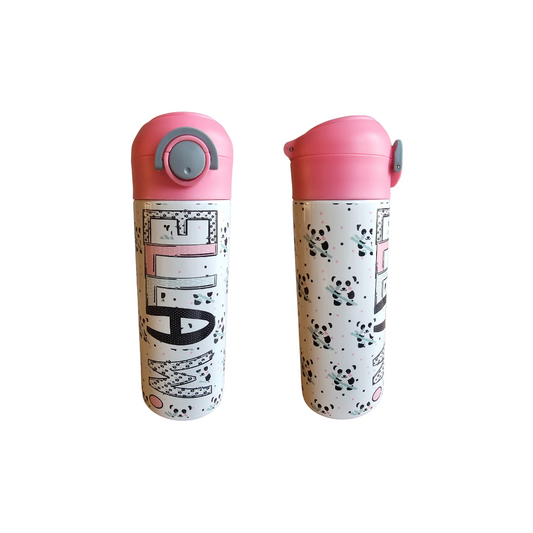 Panda Personalized Water Bottle - 12 oz Flip Top Water Bottle with Straw