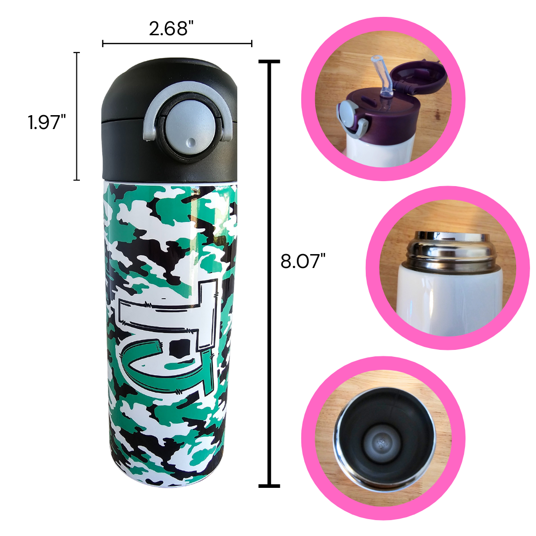 Green Camo Flip Top Water Bottle - Personalized