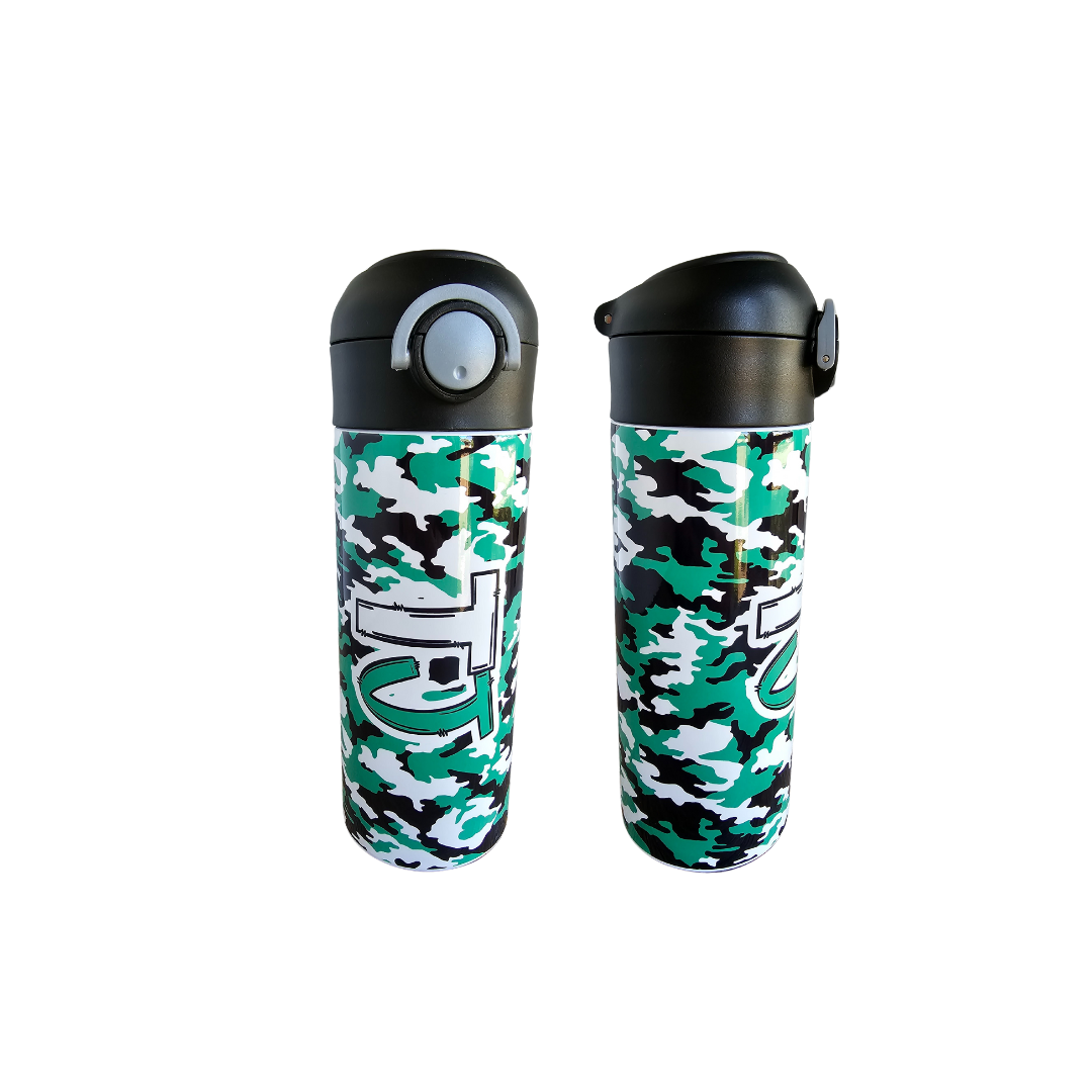 Green Camo Flip Top Water Bottle - Personalized