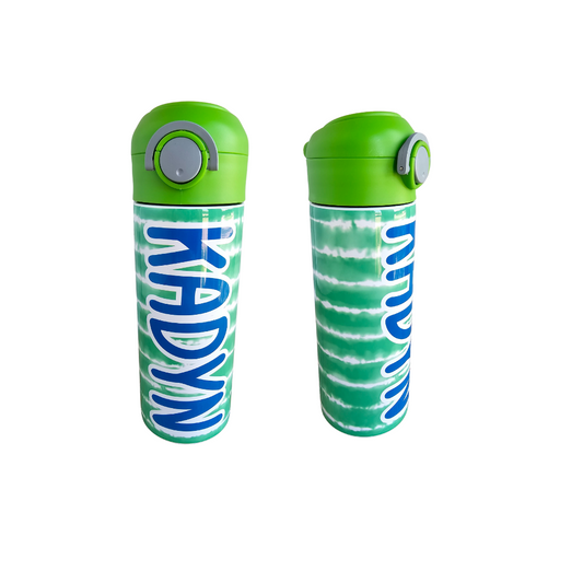 Green Stripe Flip Top Water Bottle - Personalized