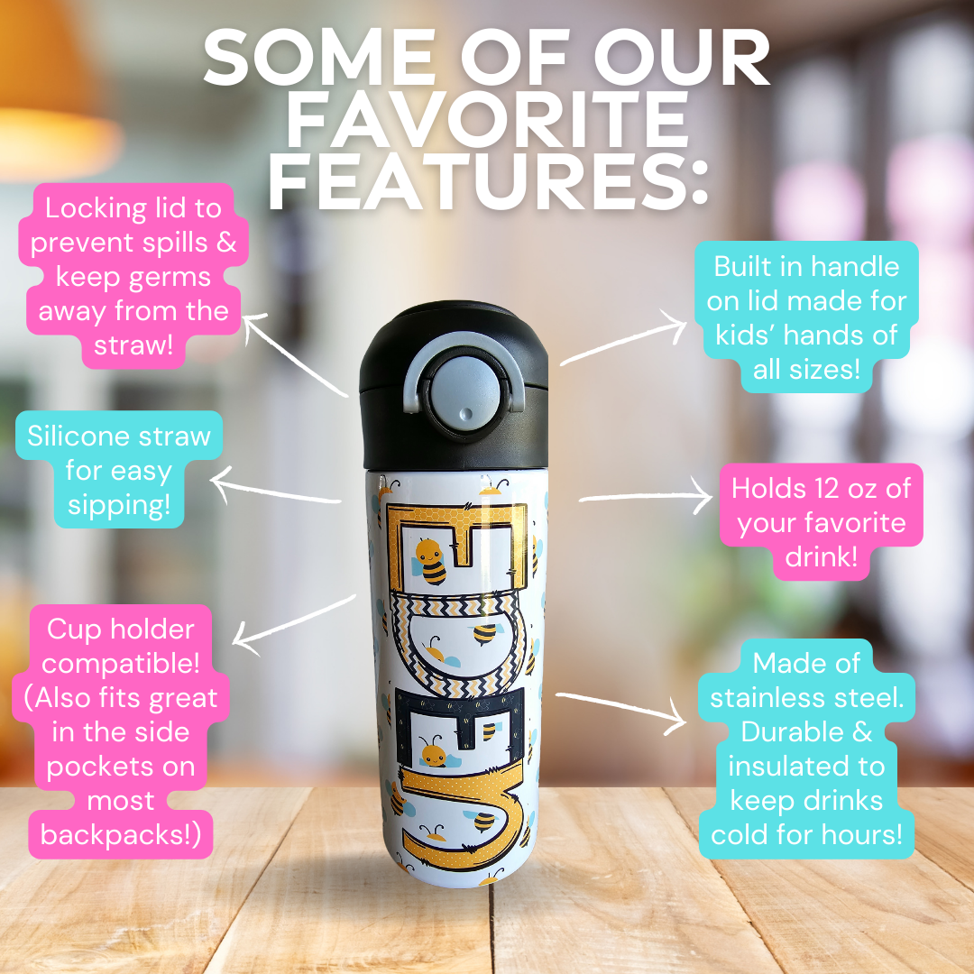 Bees Flip Top Water Bottle - Personalized