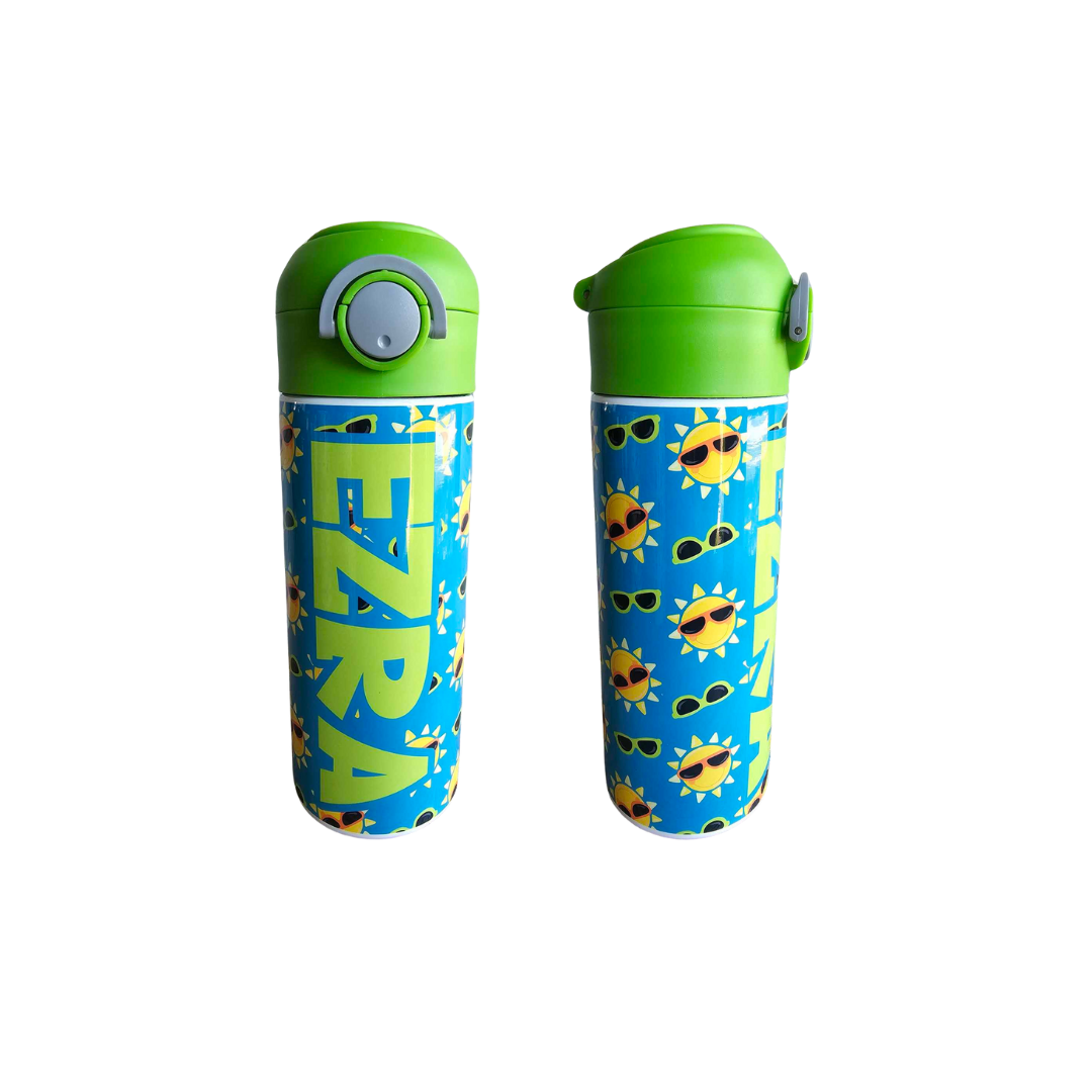 Blue and Green Sunglasses Flip Top Water Bottle - Personalized