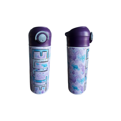 Purple Narwhals Personalized Water Bottle - 12 oz Flip Top Water Bottle with Straw