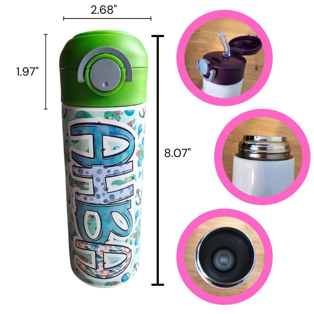 Sea Turtles Flip Top Water Bottle - Personalized